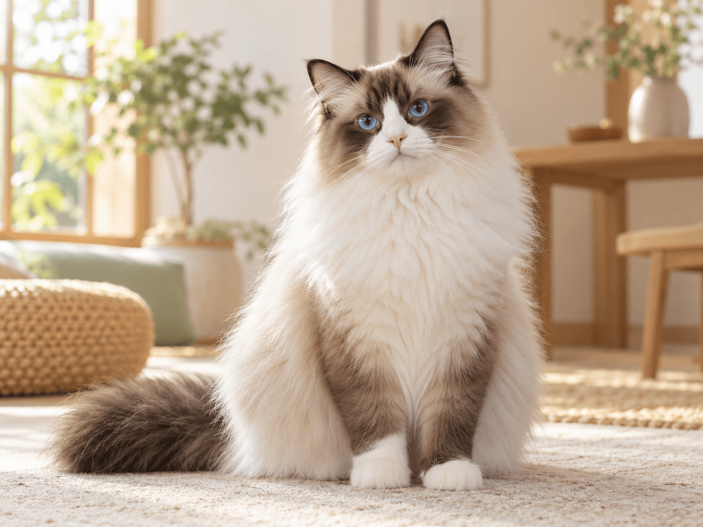 大柄で穏やかな長毛猫、ragdollの猫