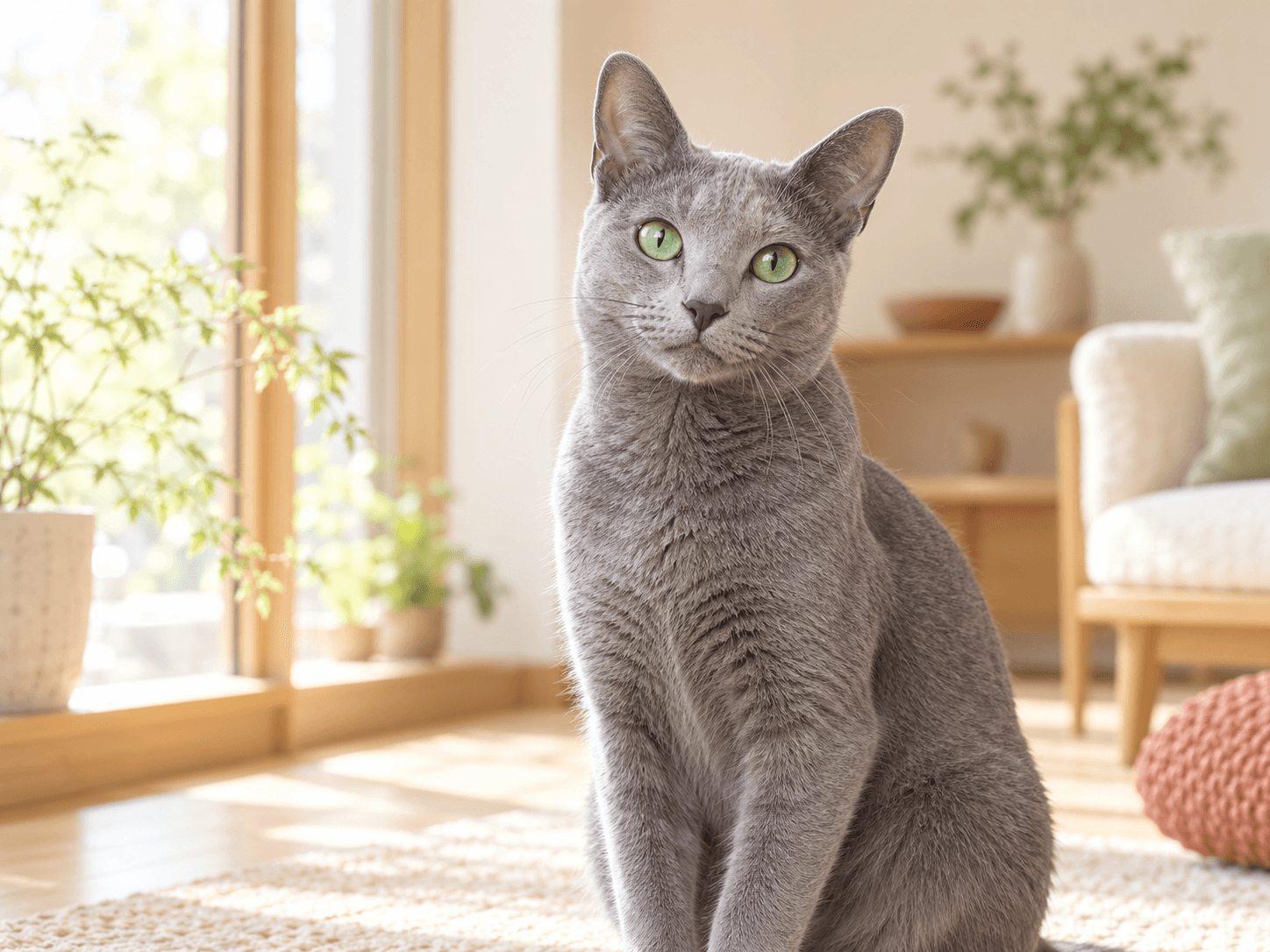 静かで繊細、信頼した家族に深くなつく猫、russian-blueの猫